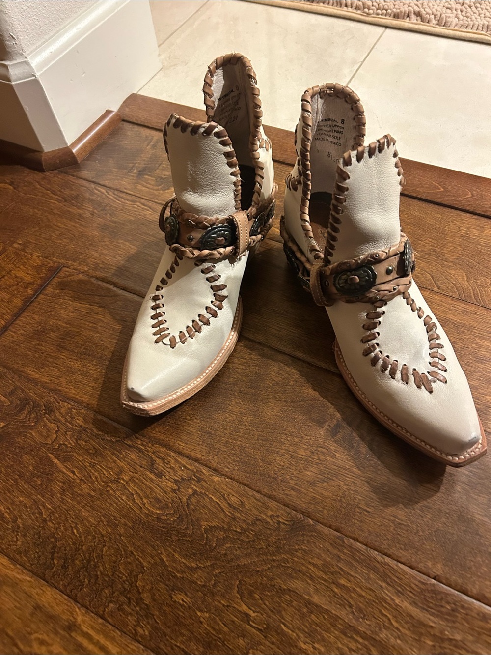 Freebird by Steven Cream and Brown Western Ankle Booties with Whipstitch
